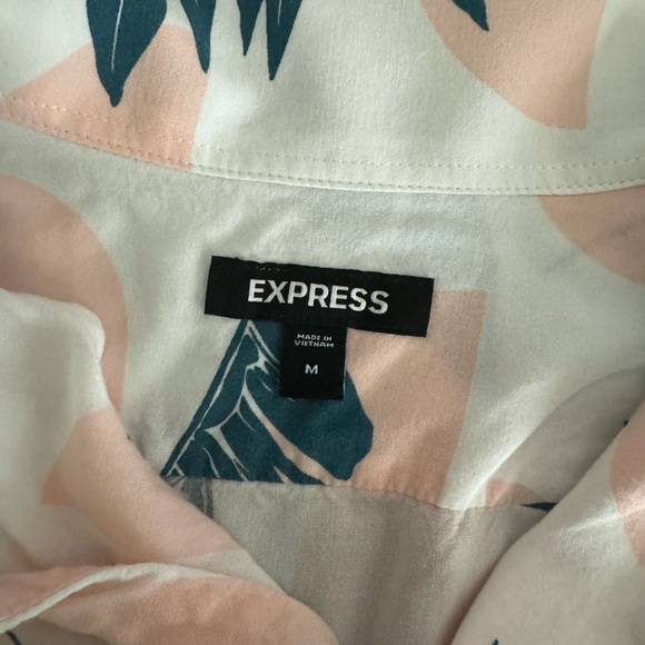 Express Hawaiian Shirt | Pink, White, Green Palm Leaves | Medium - Picture 4 of 4